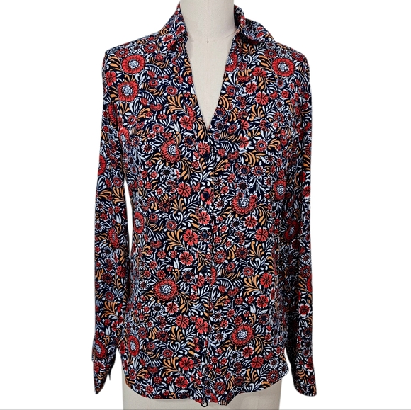 Express The Portofino Slim Fit Long Sleeve Shirt in Blue Floral Print Size XS - Picture 1 of 13